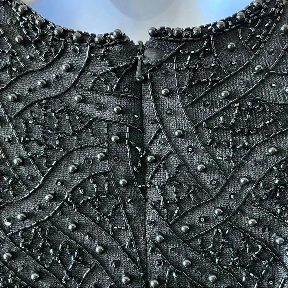 Vintage Victoria Black Silk Beaded Sequin Ball Gown Evening Dress Size 10 - Picture 10 of 15